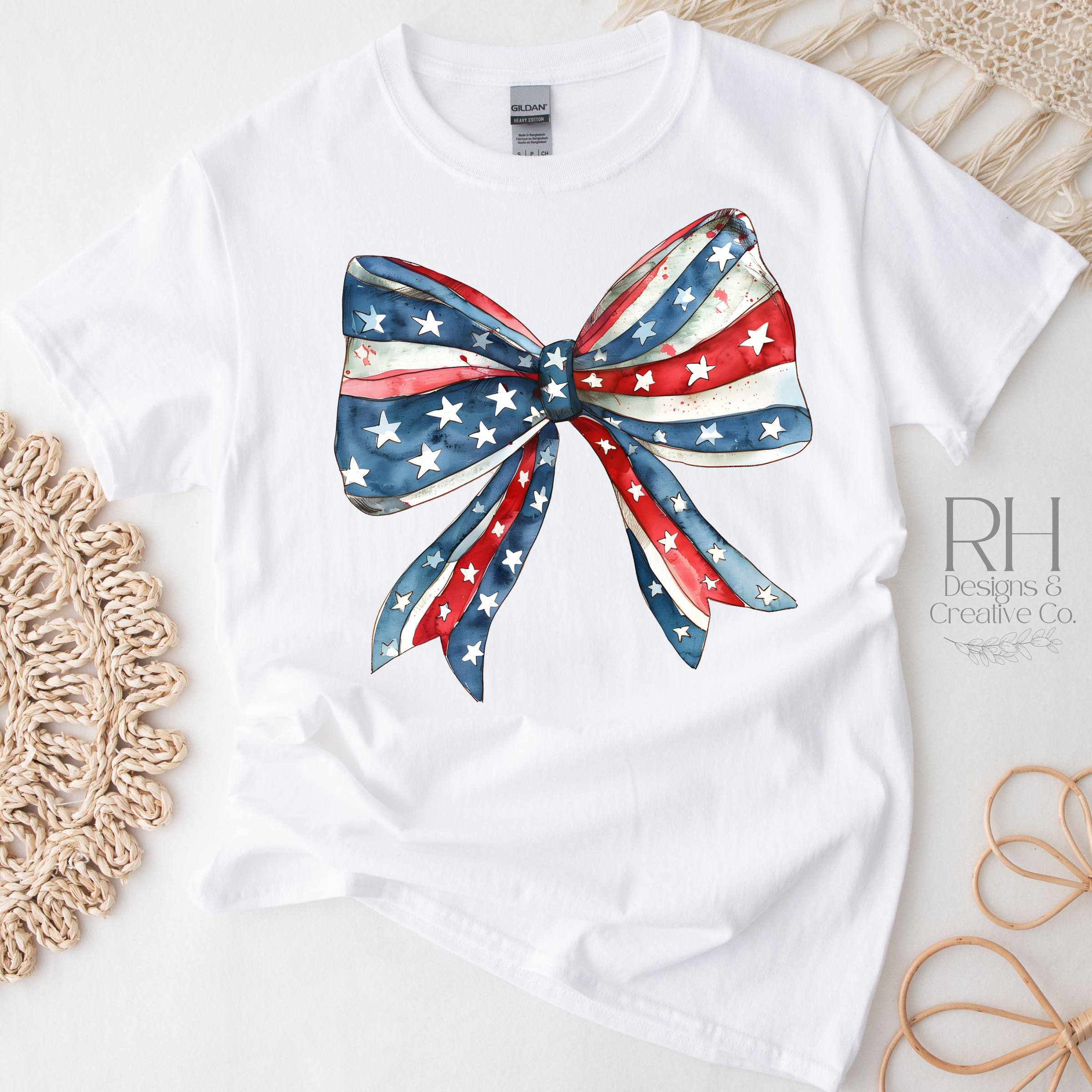 Coquette Patriotic Bow 4th Of July Tee | RH Designs \u0026 Creative Co., image size:2400x2400